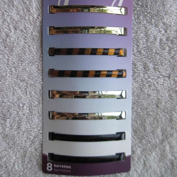 8 Goody Metal Stay Tight Put 2 1/4" Hair Barrettes Secure Clasp Flat Bar Striped - Picture 1 of 5